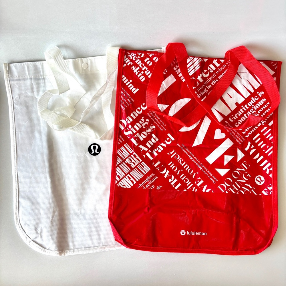 NEW Set of 2 Lululemon Reusable Empty Shopping Bags Totes White & Red